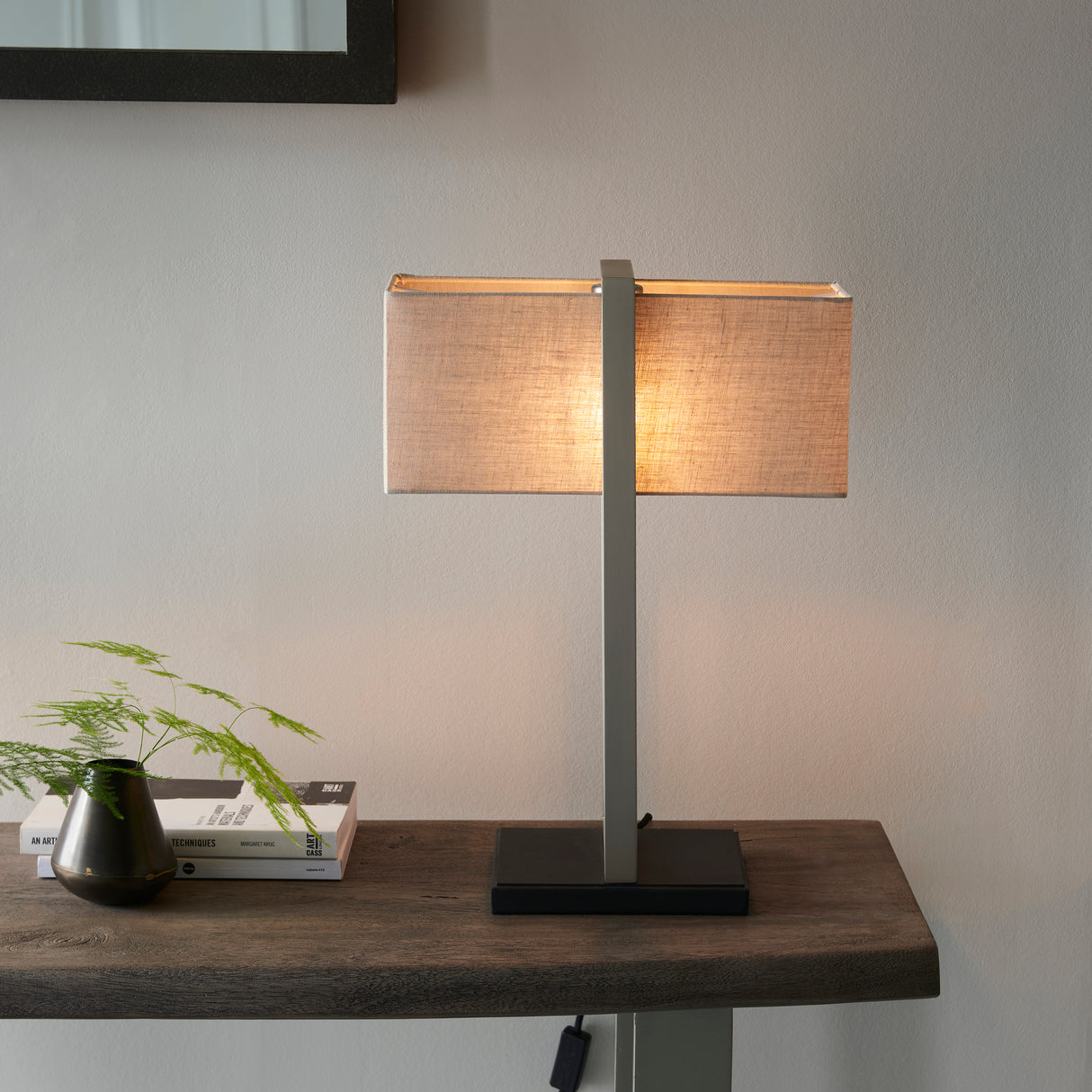 Garonne Table Lamp Satin Nickel w/ Natural Shade - Comet Lighting