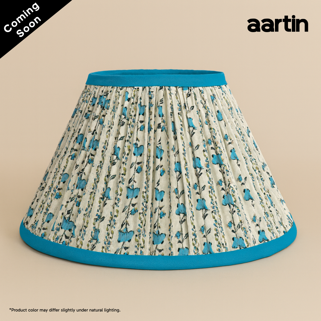 AARTIN 30 CM BLUE WILLOW EMPIRE GATHERED LAMPSHADE IN COTTON
