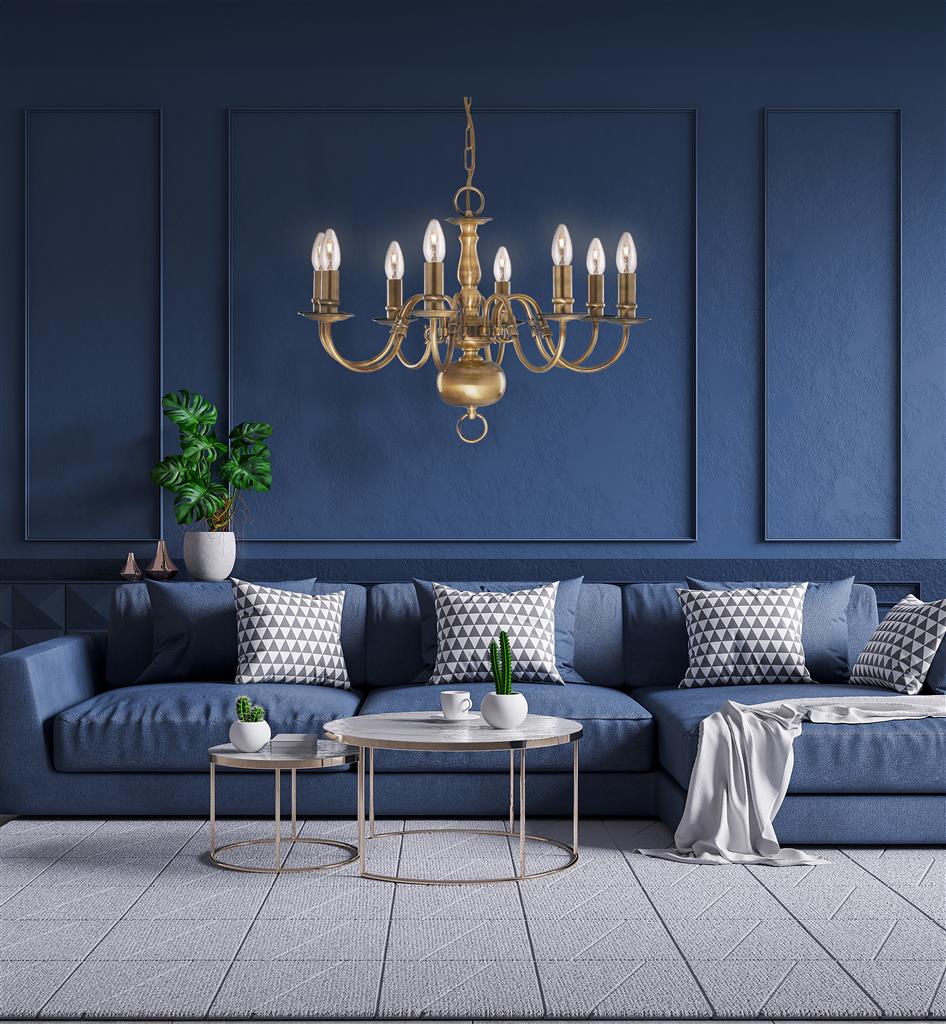 Flemish 8Lt Pendant - Solid Brass Metal - Comet Lighting