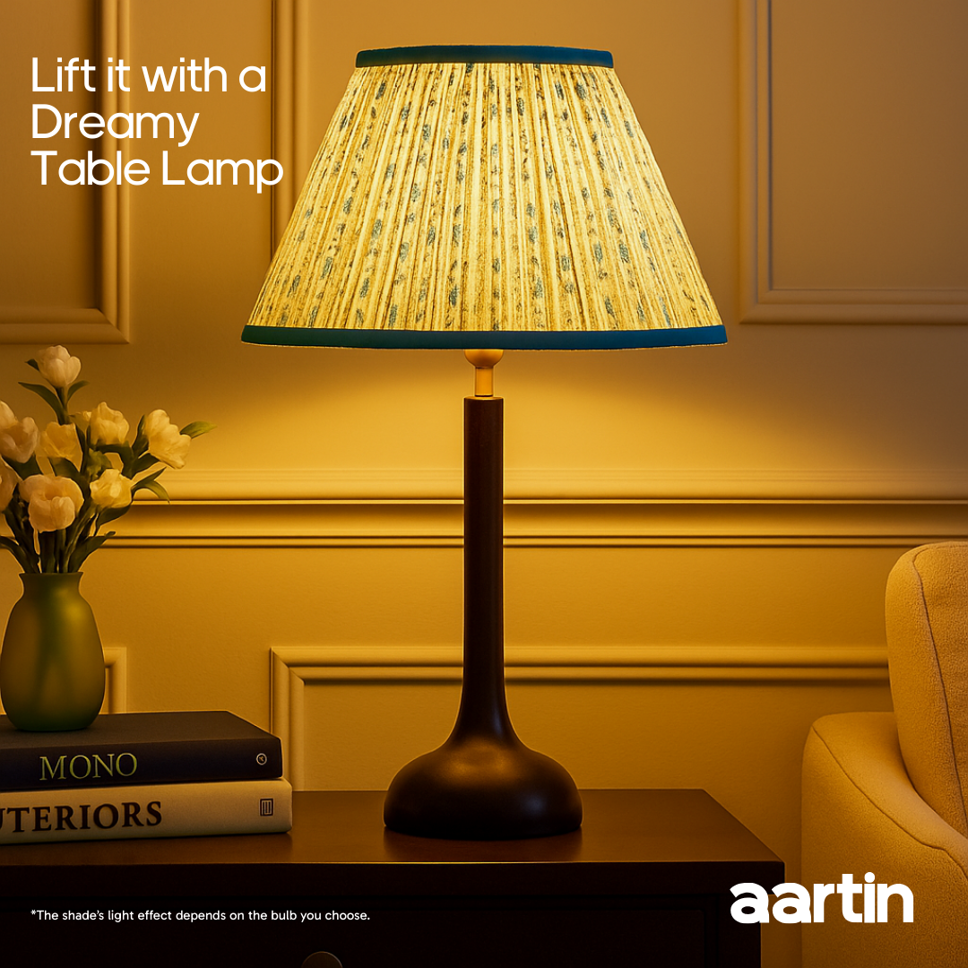 AARTIN 30 CM BLUE WILLOW EMPIRE GATHERED LAMPSHADE IN COTTON