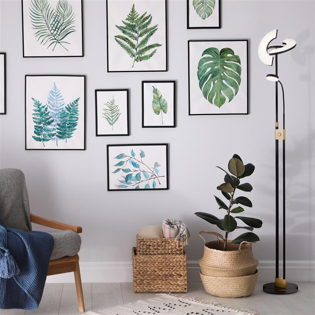 Putford LED Mother & Child Floor Lamp Matt Black & Satin Brass - Comet Lighting