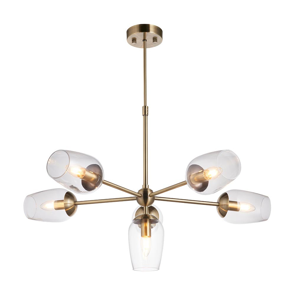 Maeve 6lt Pendant Antique brass plate & clear glass