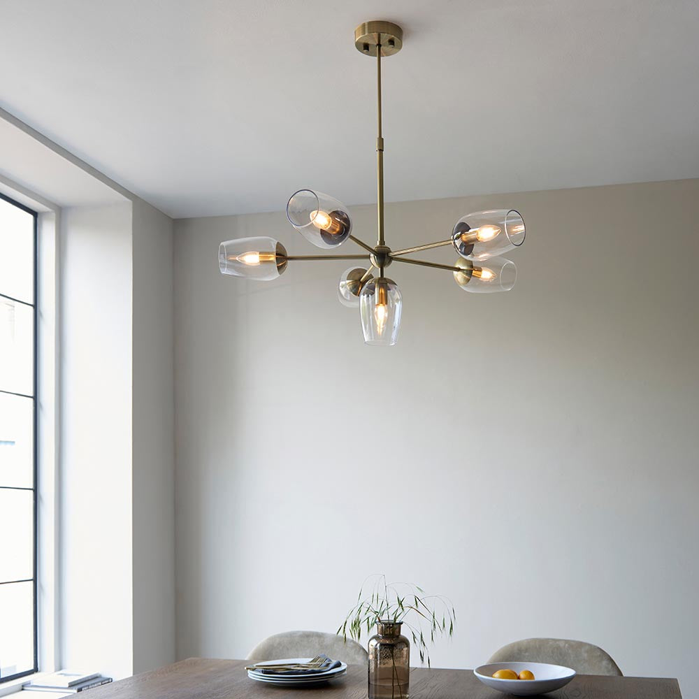 Maeve 6lt Pendant Antique brass plate & clear glass