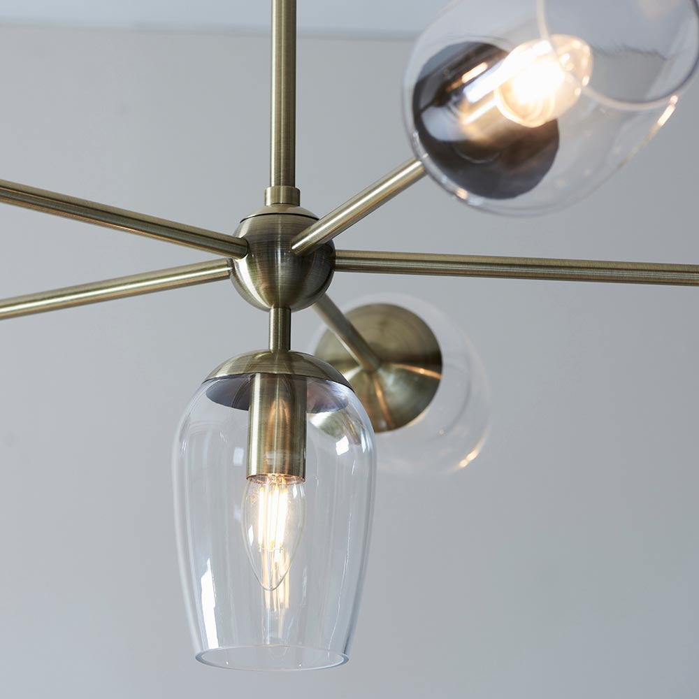 Maeve 6lt Pendant Antique brass plate & clear glass