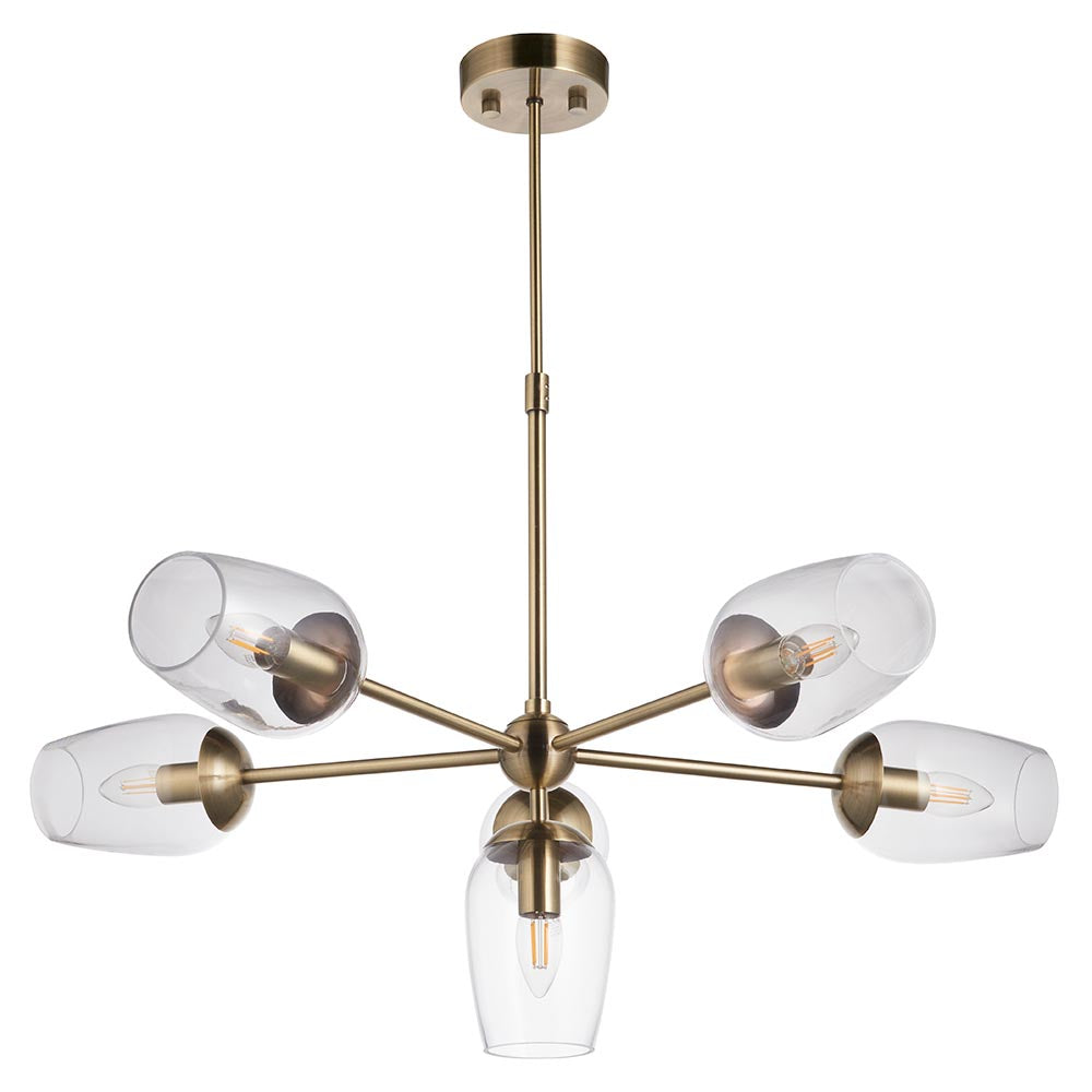 Maeve 6lt Pendant Antique brass plate & clear glass