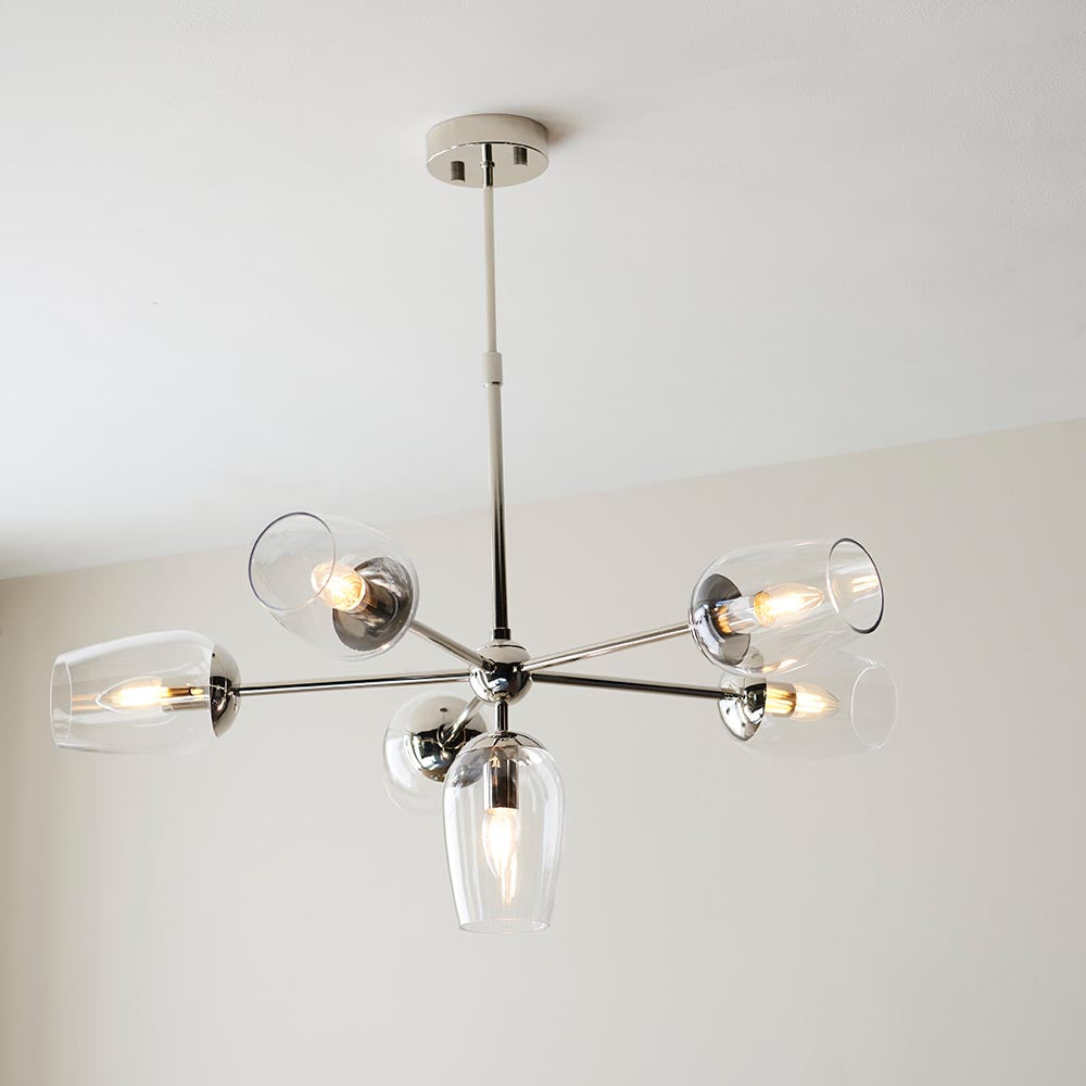 Maeve 6lt Pendant Bright nickel plate & clear glass