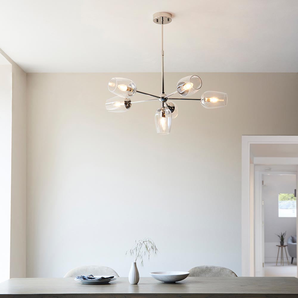Maeve 6lt Pendant Bright nickel plate & clear glass