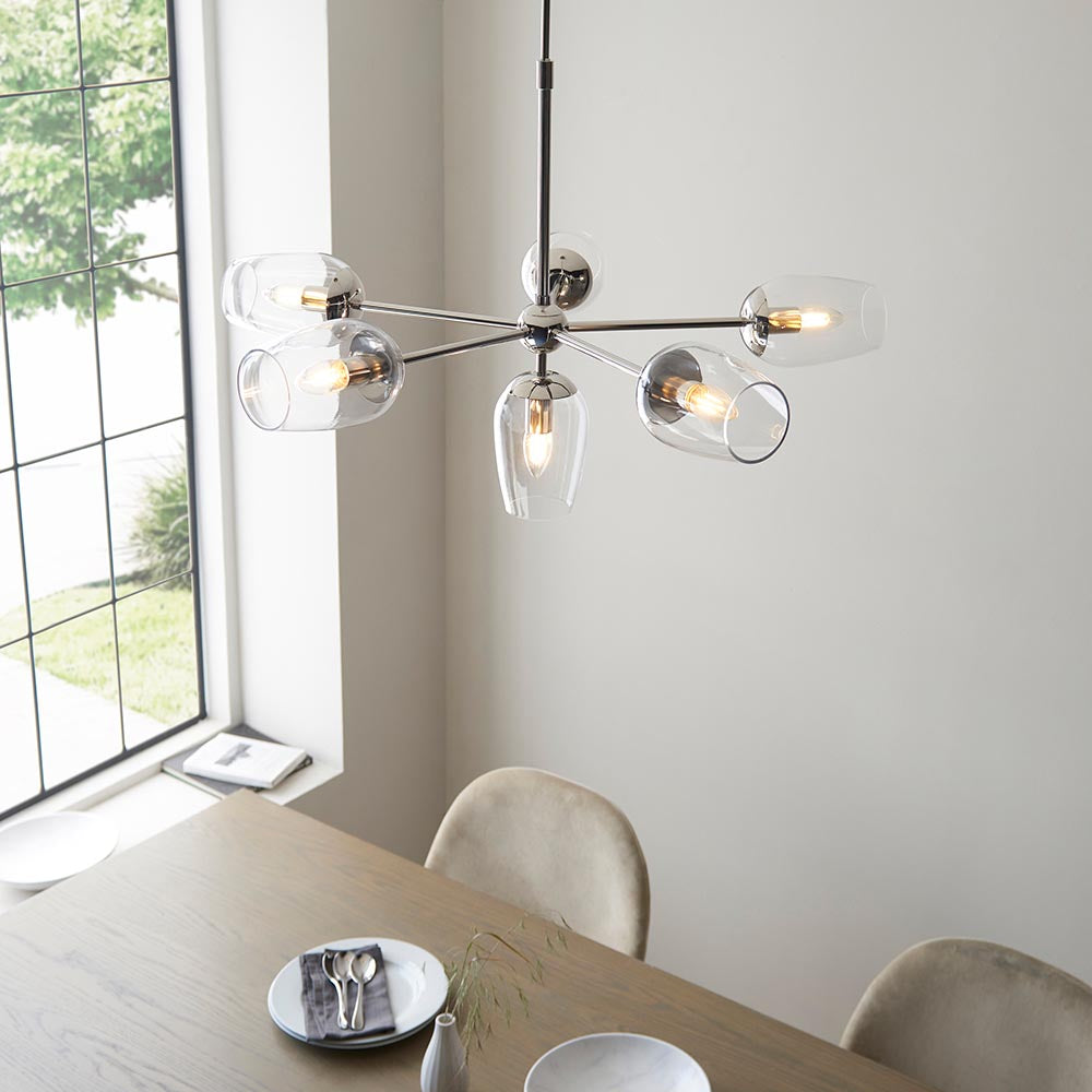 Maeve 6lt Pendant Bright nickel plate & clear glass