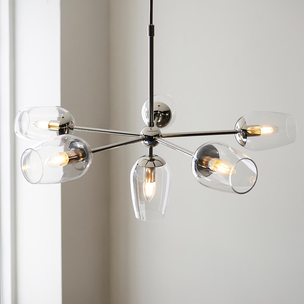 Maeve 6lt Pendant Bright nickel plate & clear glass
