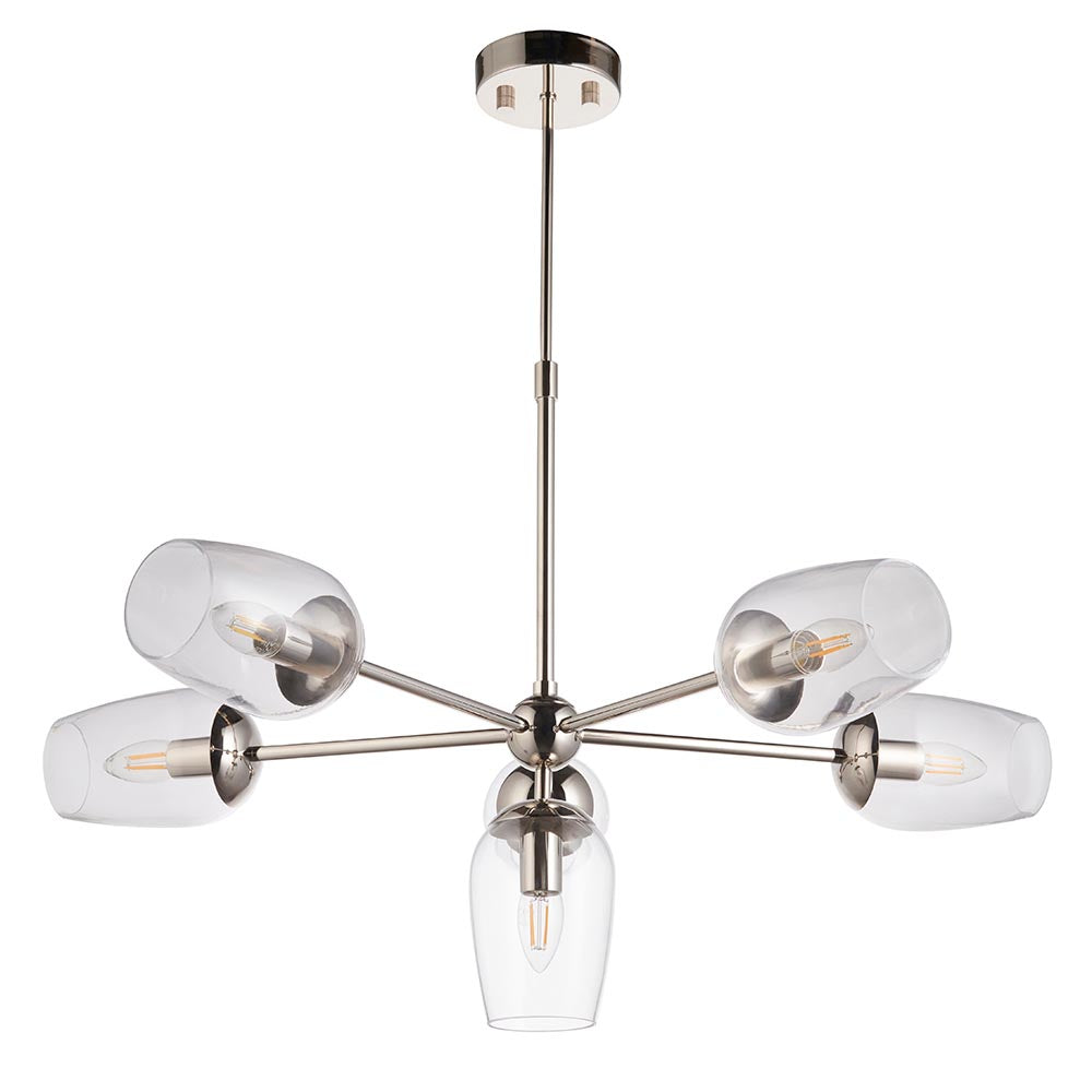 Maeve 6lt Pendant Bright nickel plate & clear glass