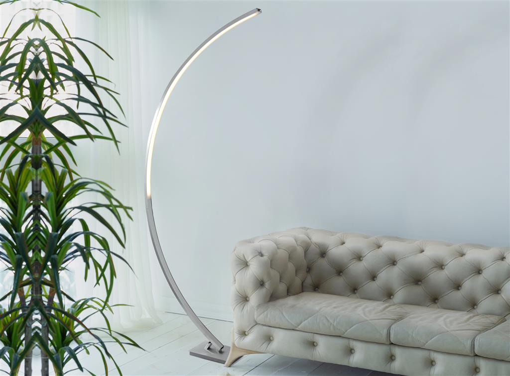 Colton LED Curved Floor Lamp - Satin Silver & Opal