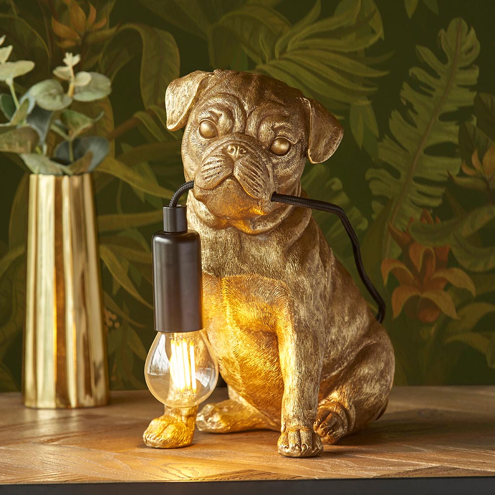 Pug puppy Table Vintage gold paint & matt black