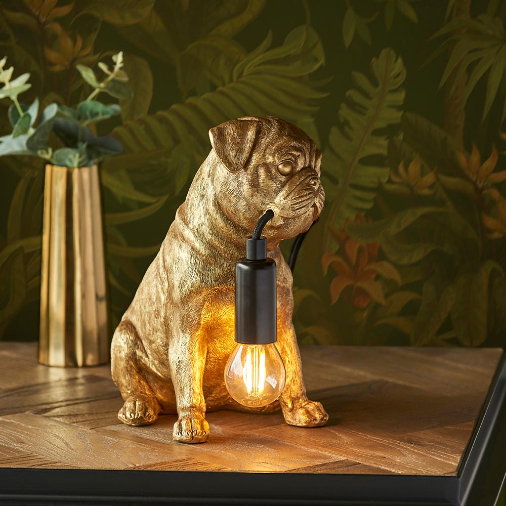 Pug puppy Table Vintage gold paint & matt black