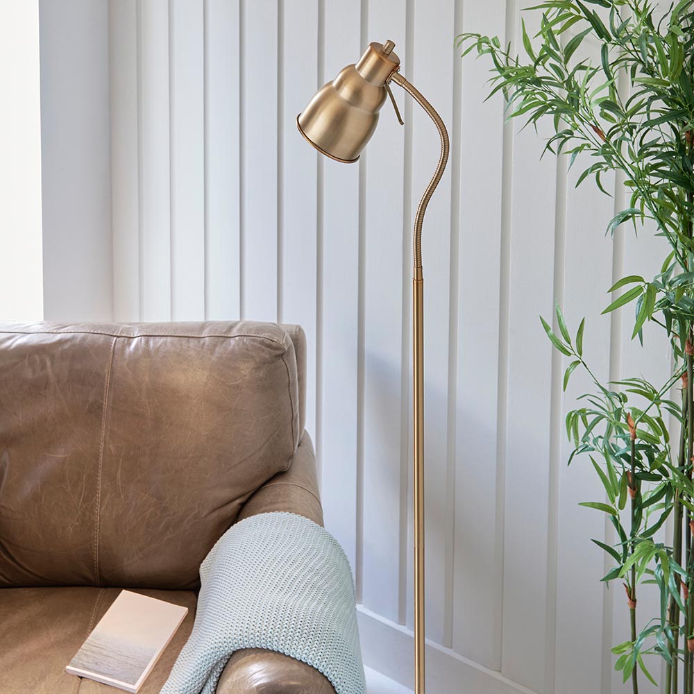 Classic Flexi Reader Floor Light - Brushed aged brass - Comet Lighting