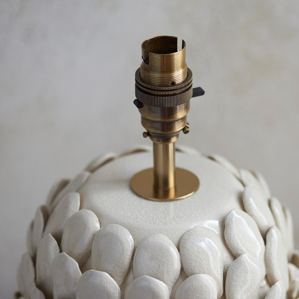 Layered Leaf Table Base Ivory crackle glaze & brushed aged brass plate