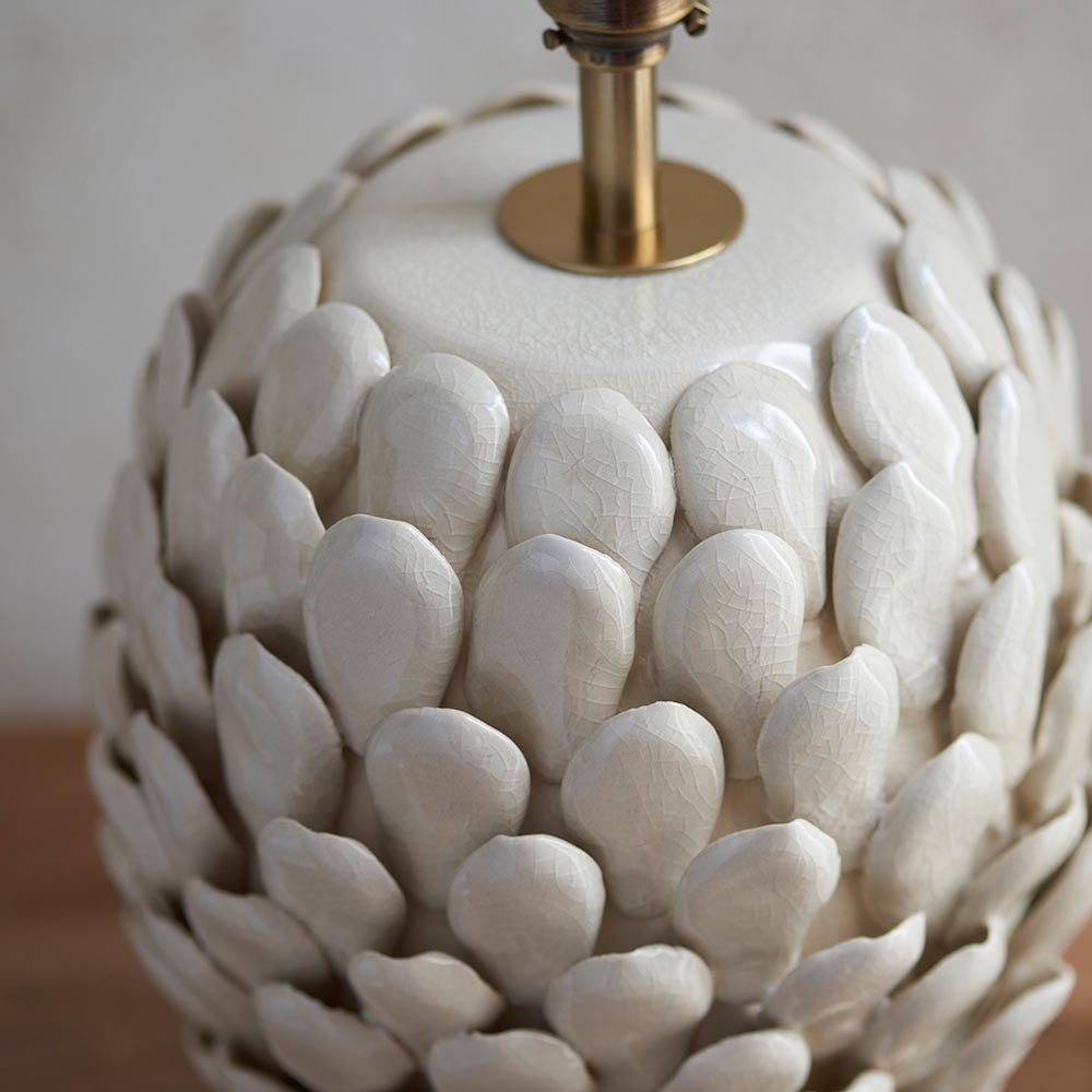 Layered Leaf Table Base Ivory crackle glaze & brushed aged brass plate