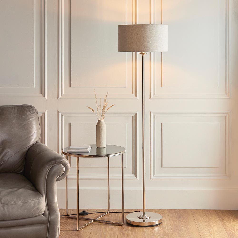 Highclere Single Floor Lamp - Brushed chrome - Comet Lighting