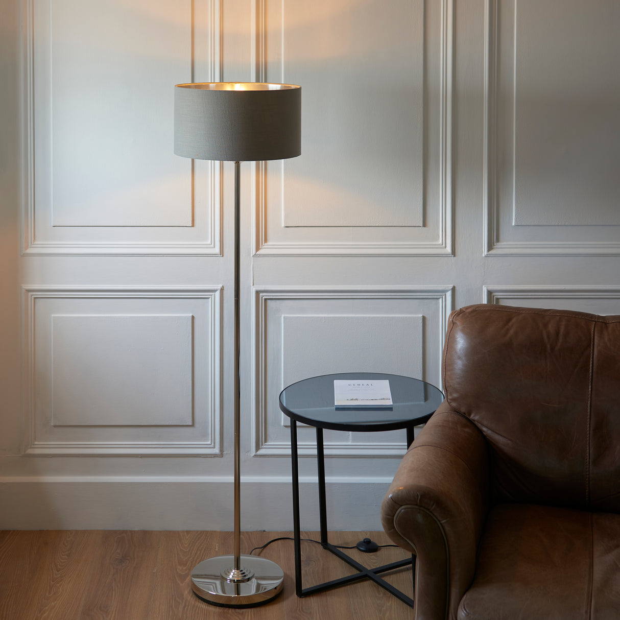 Highclere Single Floor Lamp - Bright Nickel - Comet Lighting