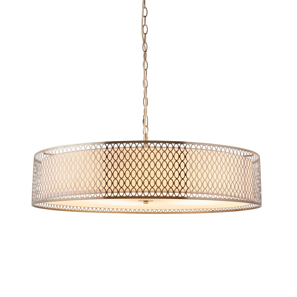 Cordero 5lt Grand Pendant Satin nickel plate, white fabric & frosted glass