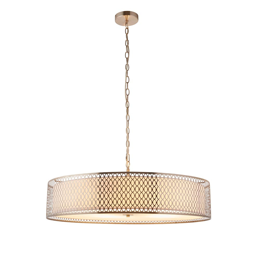 Cordero 5lt Grand Pendant Satin nickel plate, white fabric & frosted glass