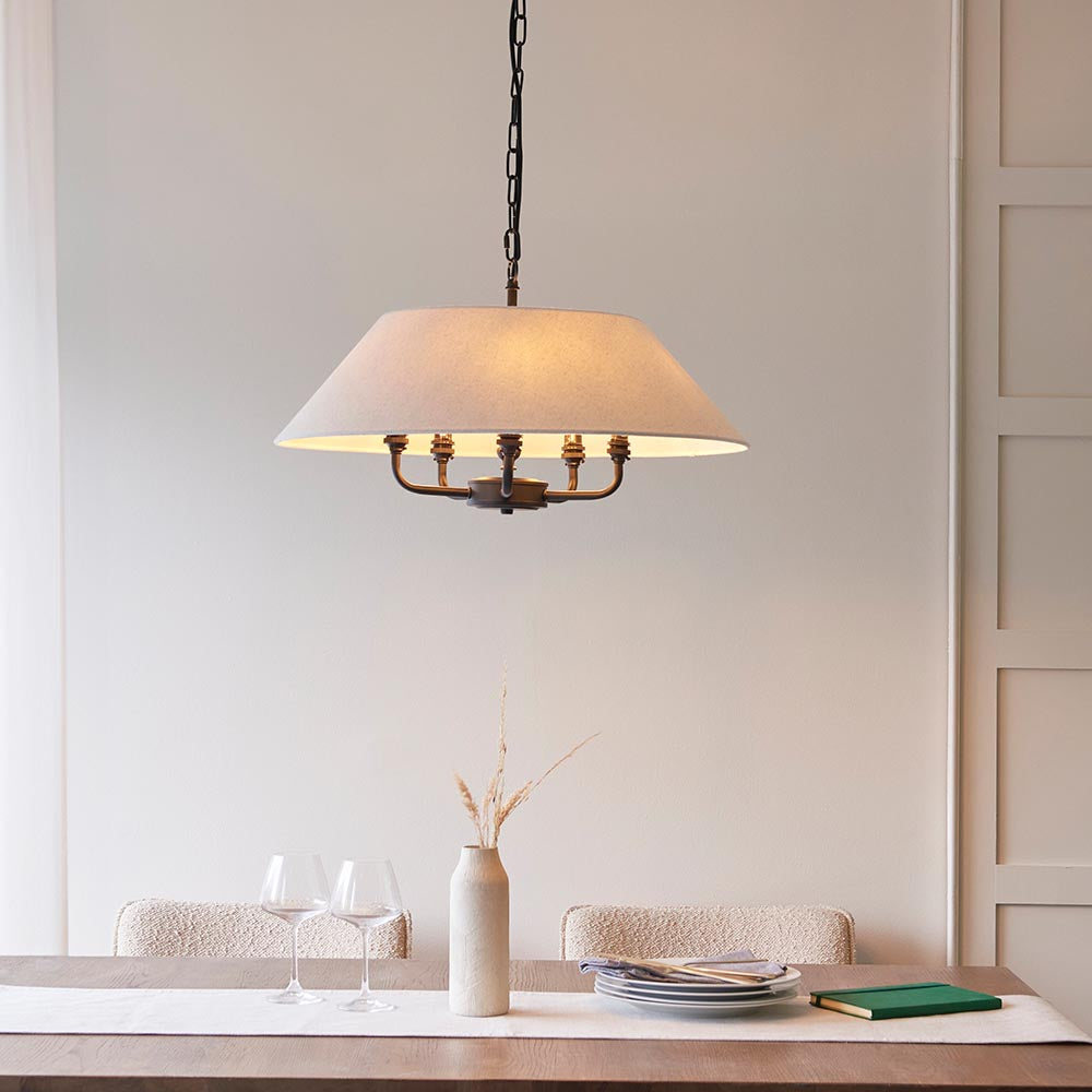 Lille 5lt Pendant Matt black & natural faux linen