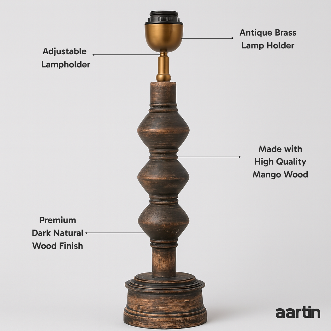 AARTIN JUNO TABLE LAMP IN WOOD WITH DARK NATURAL WOOD FINISH (BASE ONLY)