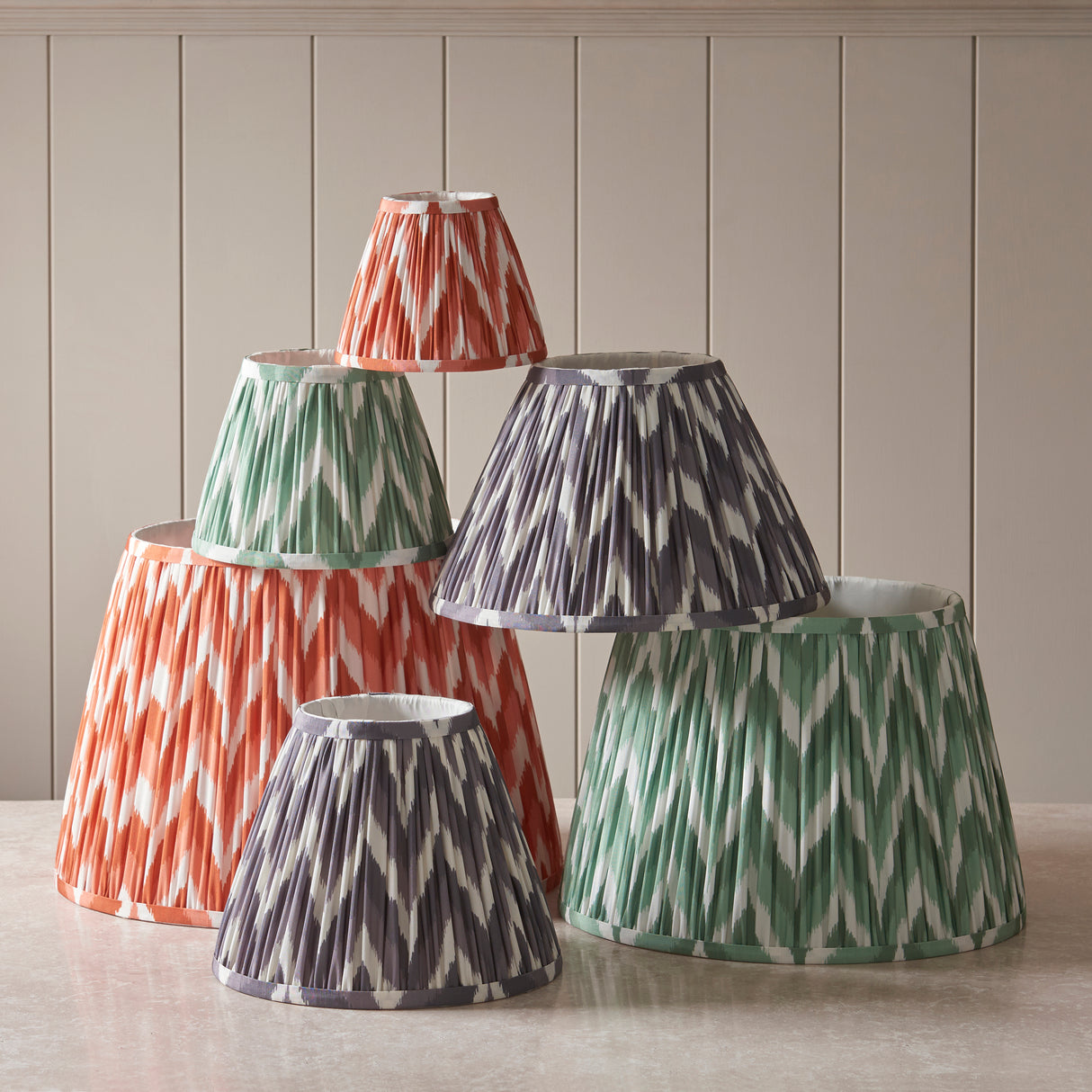 Zigzag 40cm Tapered Shade - Cotswold Green Zigzag - Comet Lighting