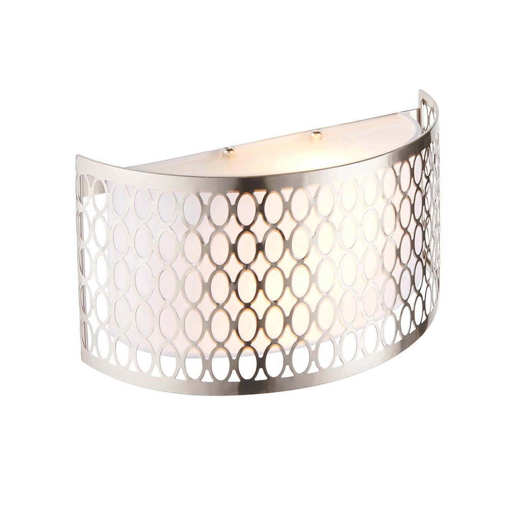 Cordero 2lt Wall Satin nickel plate, white fabric & frosted glass