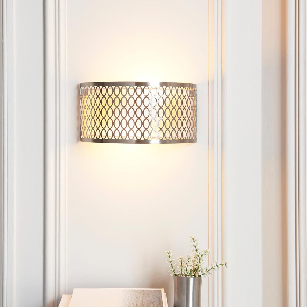Cordero 2lt Wall Satin nickel plate, white fabric & frosted glass