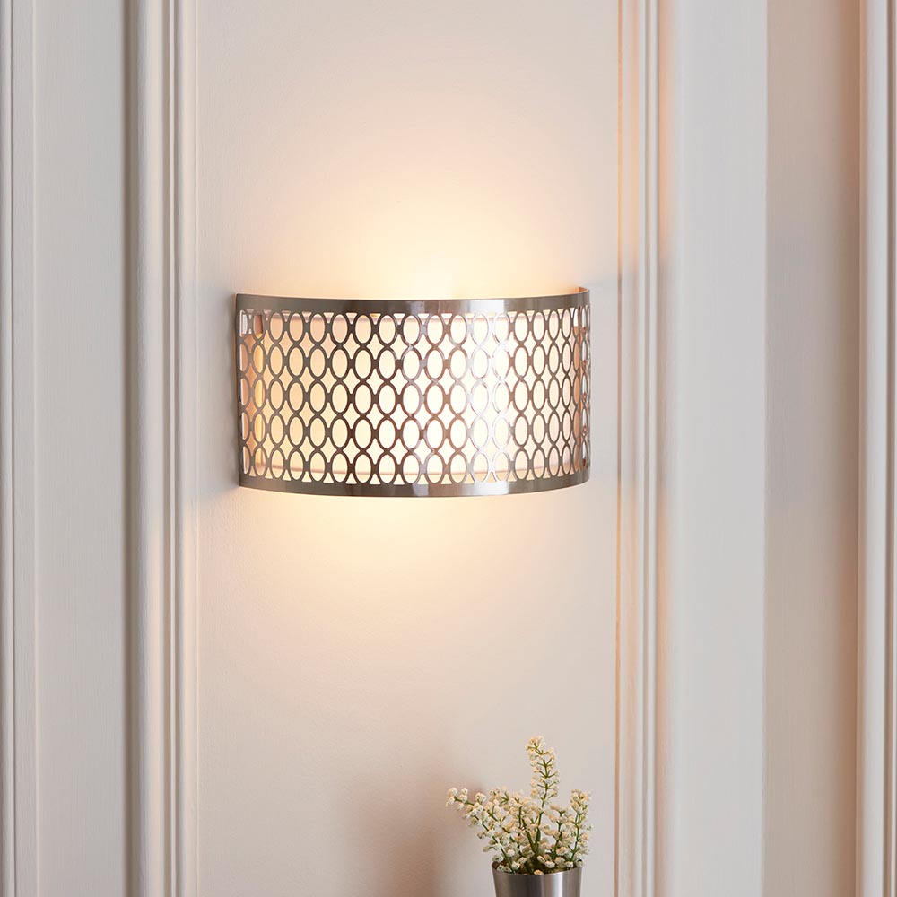 Cordero 2lt Wall Satin nickel plate, white fabric & frosted glass