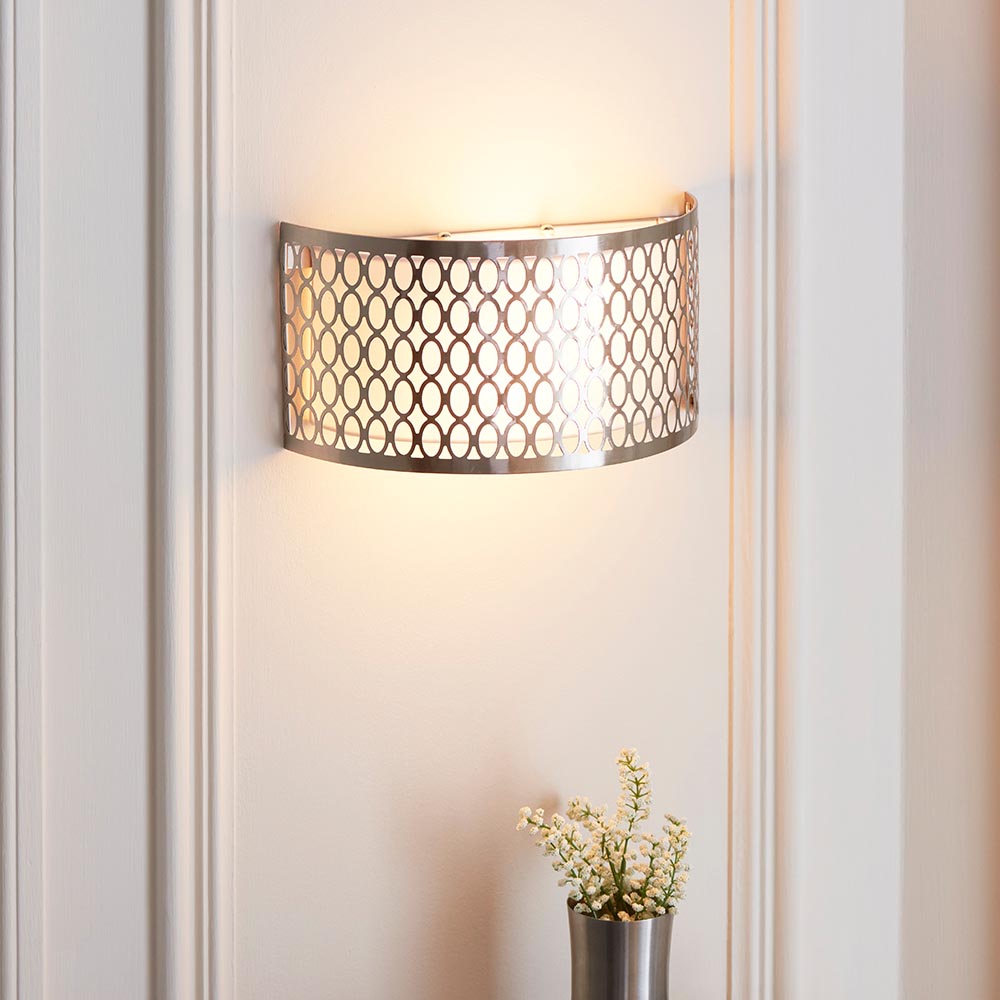 Cordero 2lt Wall Satin nickel plate, white fabric & frosted glass