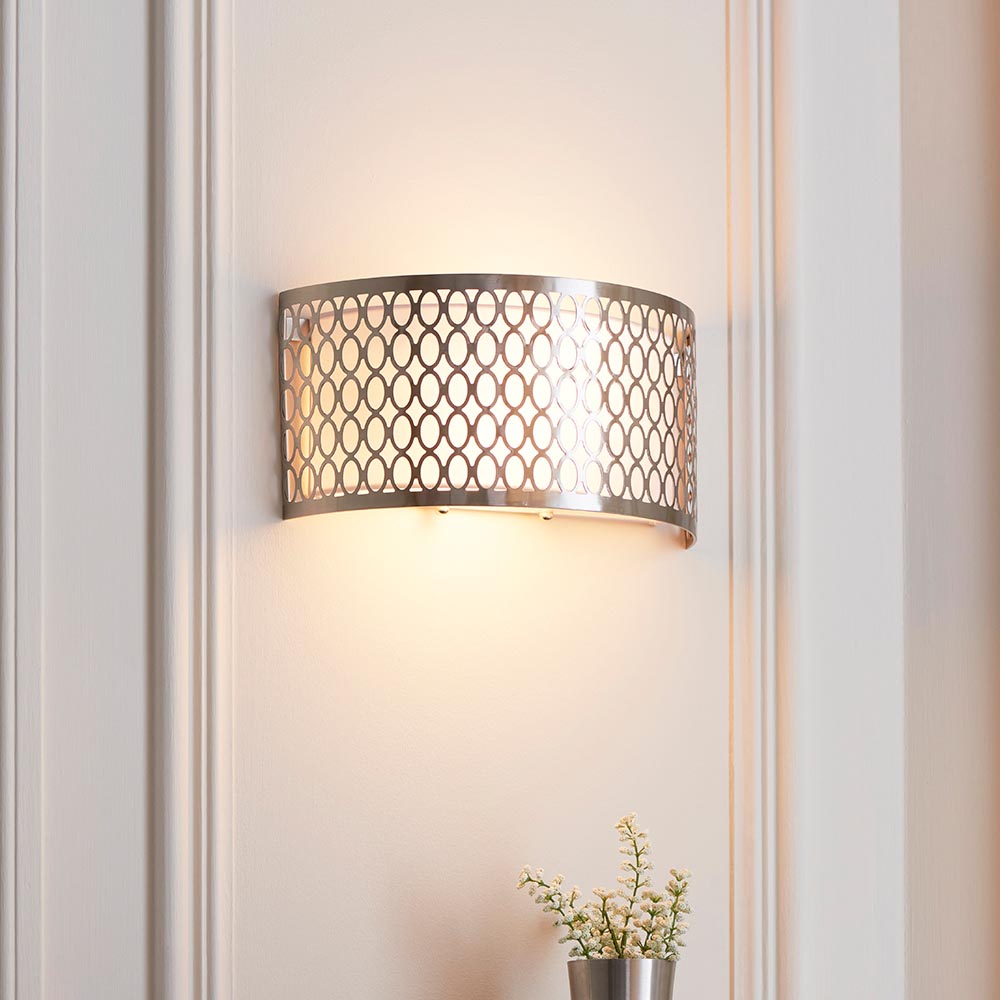 Cordero 2lt Wall Satin nickel plate, white fabric & frosted glass