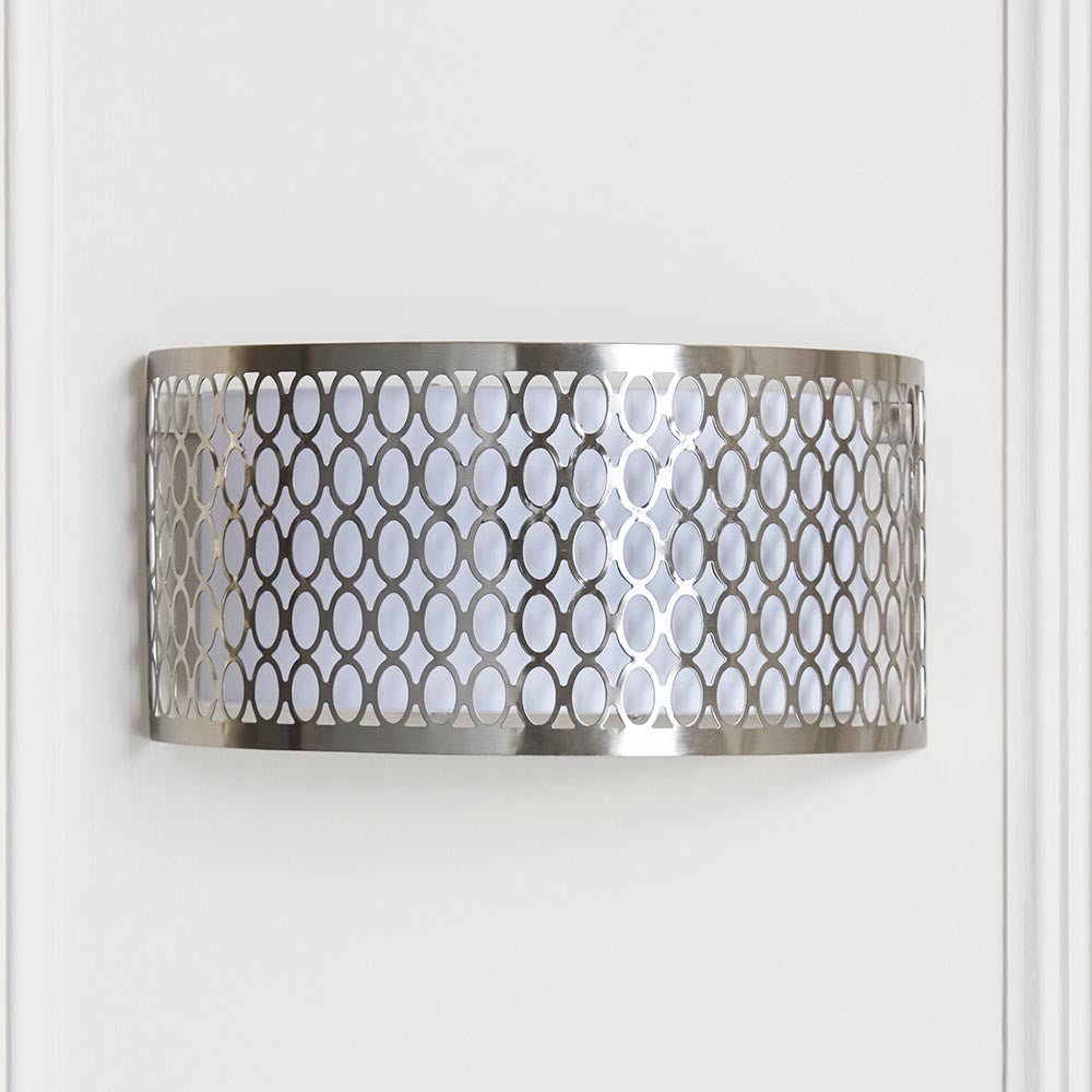 Cordero 2lt Wall Satin nickel plate, white fabric & frosted glass