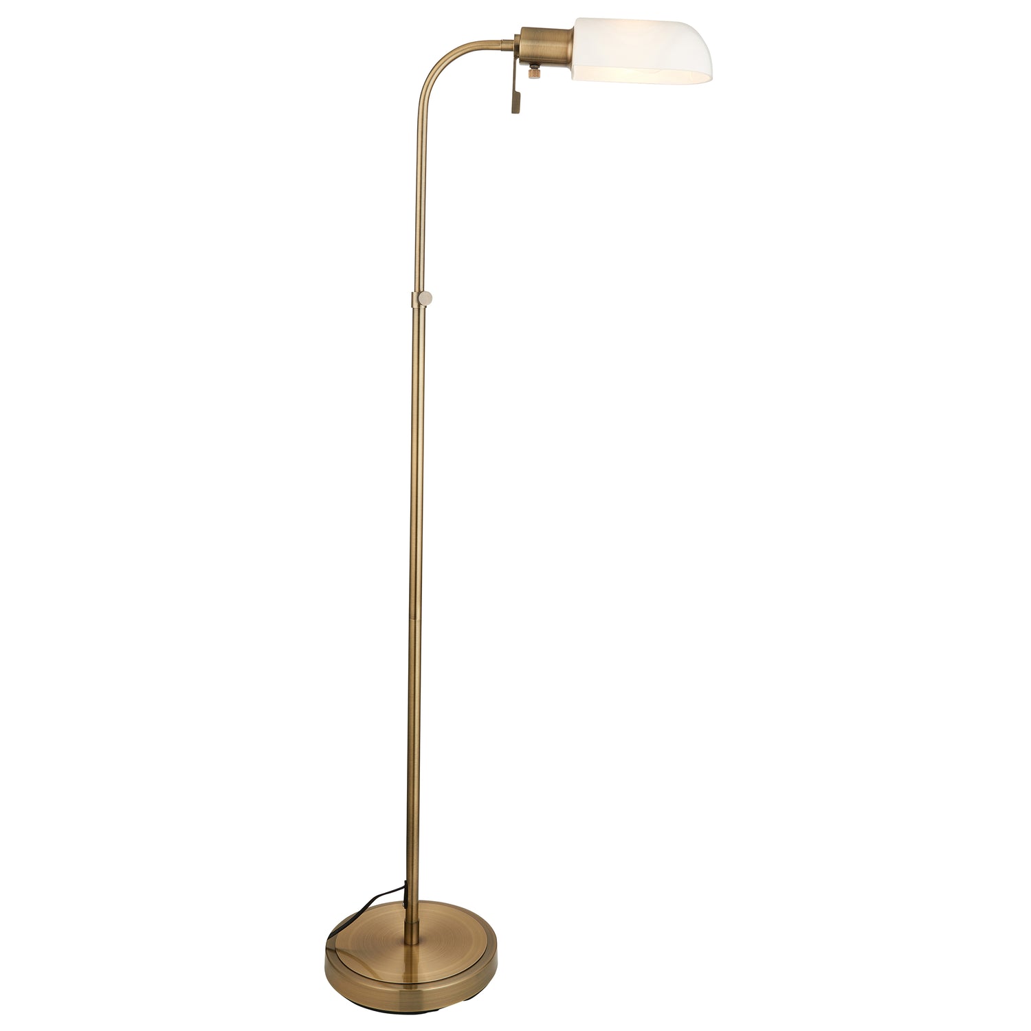 Pharmacy Reader Floor Light - Gloss opal glass - Antique brass finish - Comet Lighting