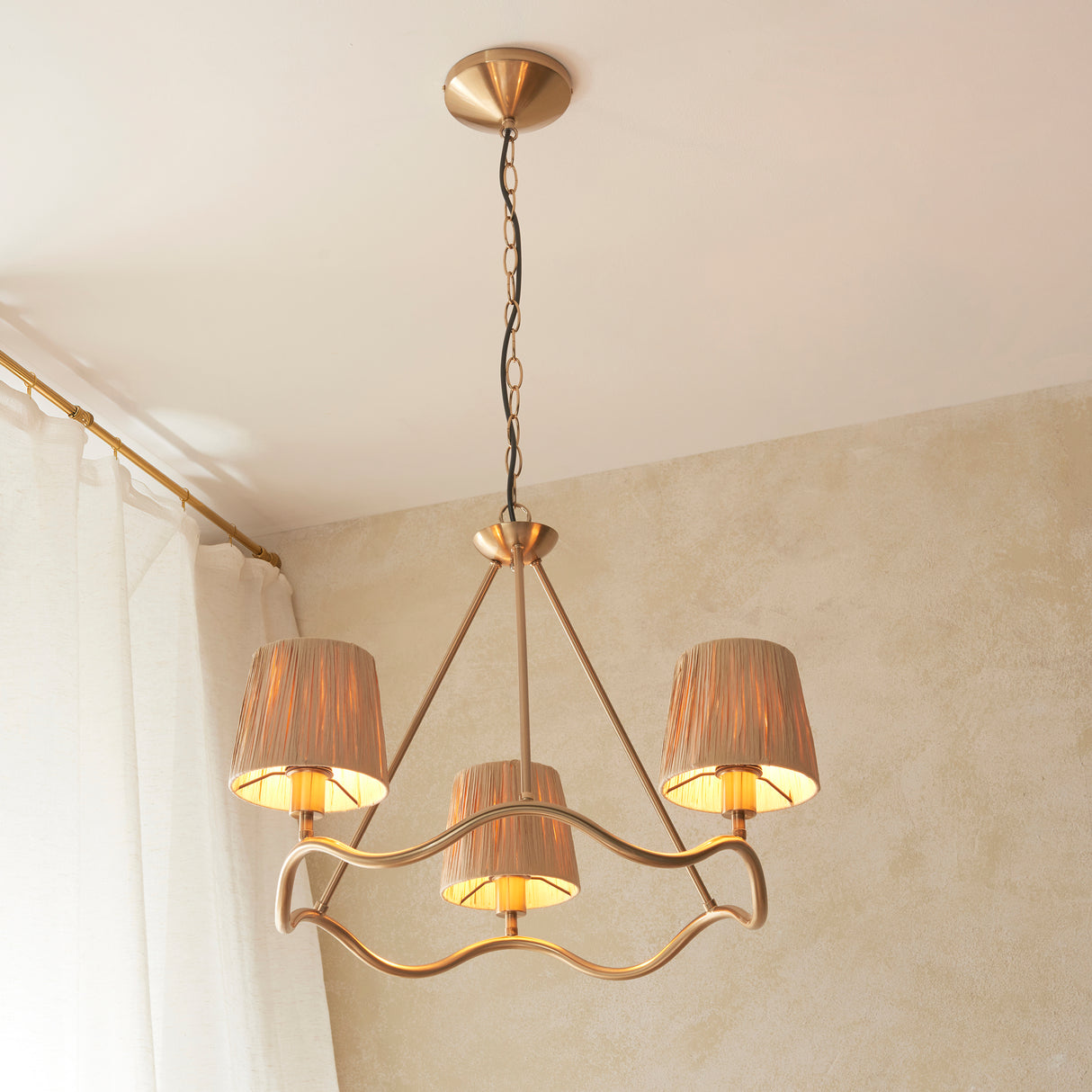 Wriggle 3lt Pendant Light - Brushed aged brass - Comet Lighting