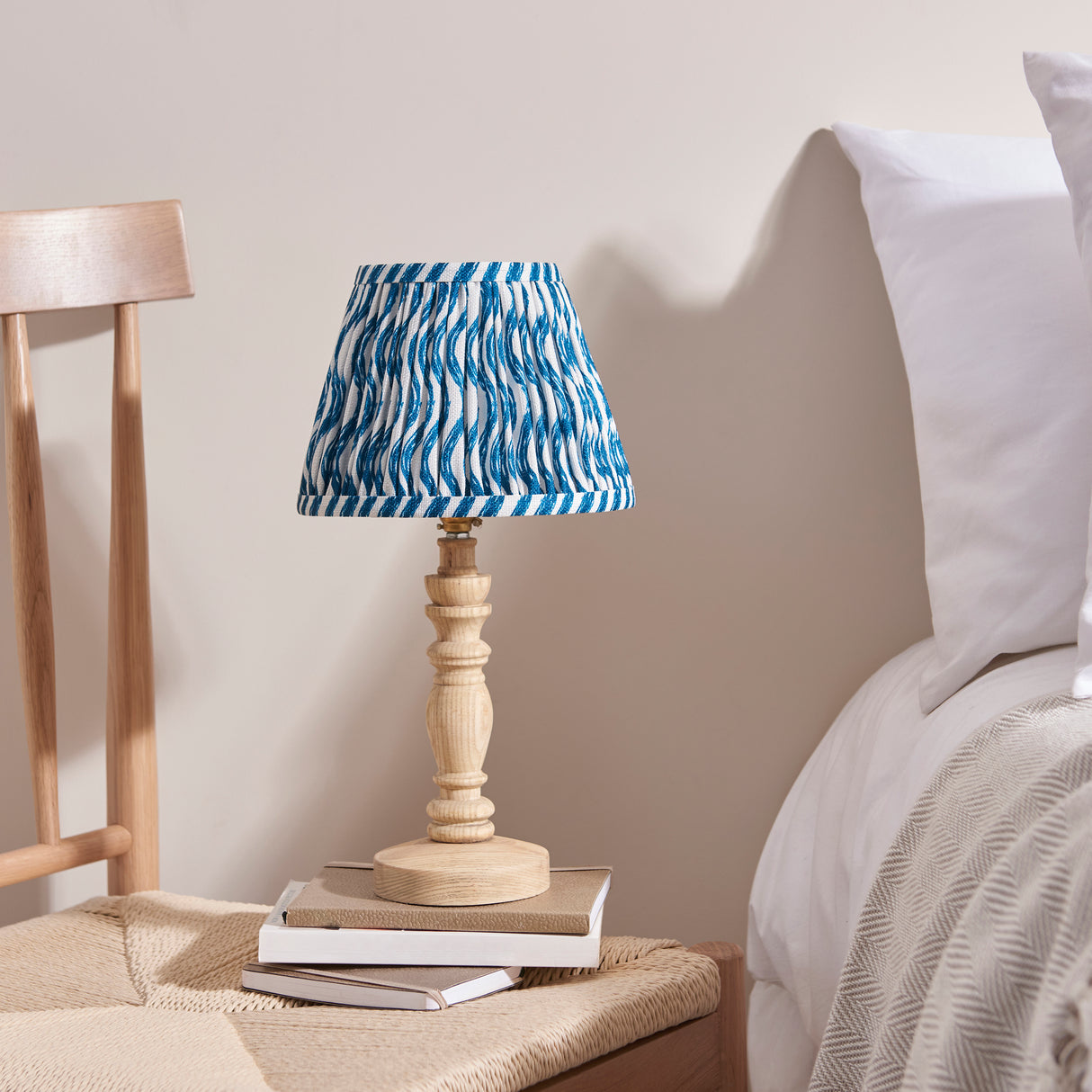 Natural Ash Bibury & Ripple 20cm Marlin blue shade - Comet Lighting