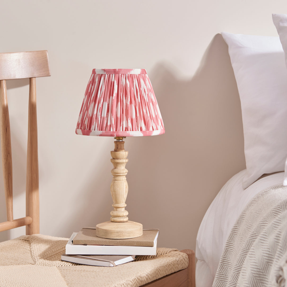 Natural Ash Bibury & Ikat 20cm Coral pink shade - Comet Lighting