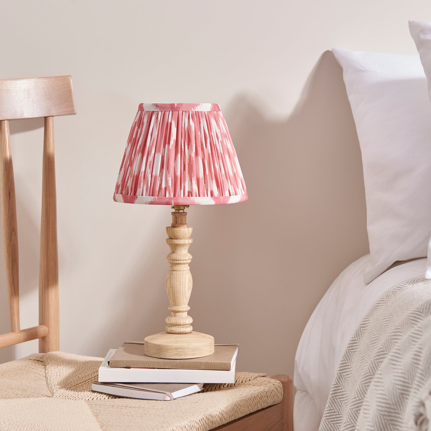 Natural Ash Bibury & Ikat 20cm Coral pink shade - Comet Lighting