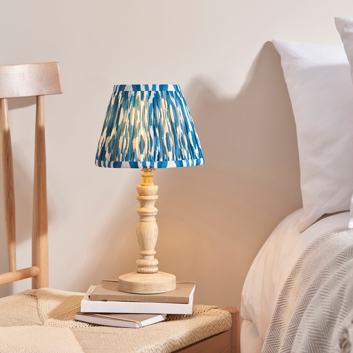 Natural Ash Bibury & Ikat 20cm Marlin blue shade - Comet Lighting
