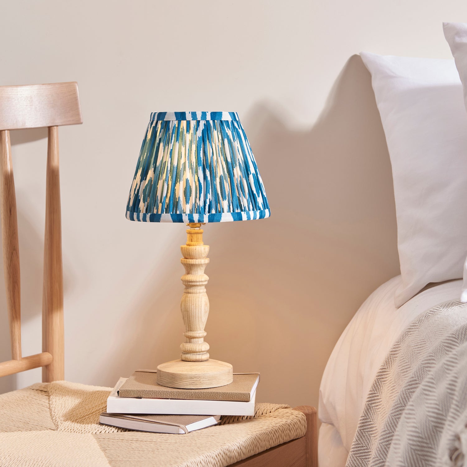Natural Ash Bibury & Ikat 20cm Marlin blue shade - Comet Lighting