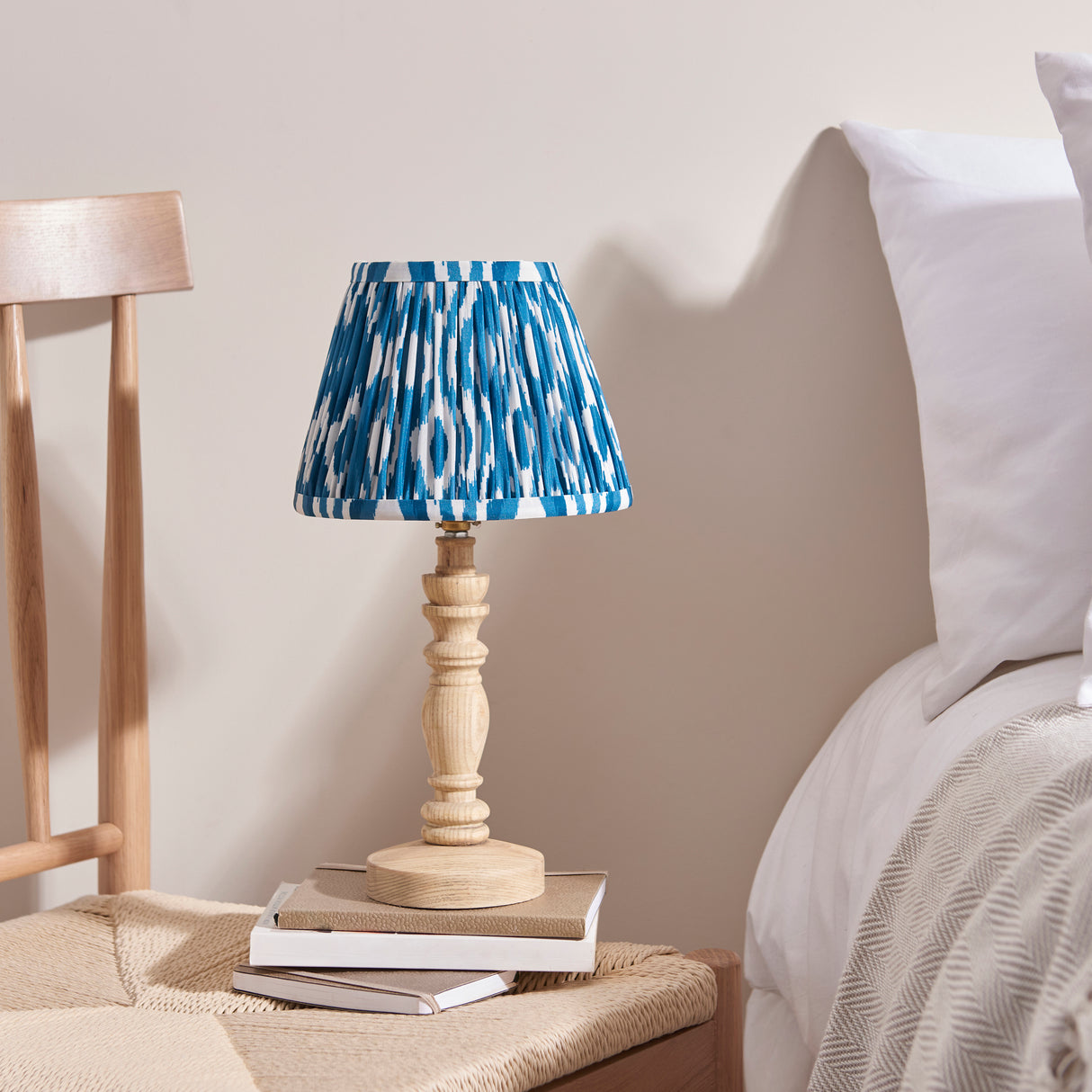 Natural Ash Bibury & Ikat 20cm Marlin blue shade - Comet Lighting