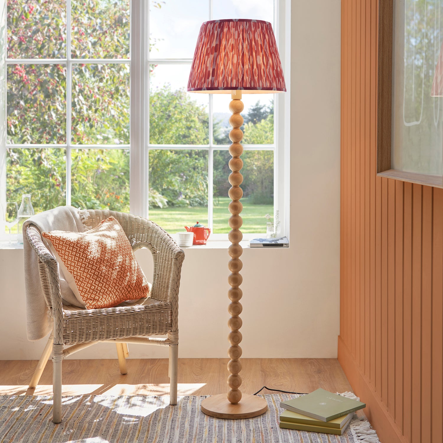 Cane & Ikat 40cm Coral pink shade - Comet Lighting