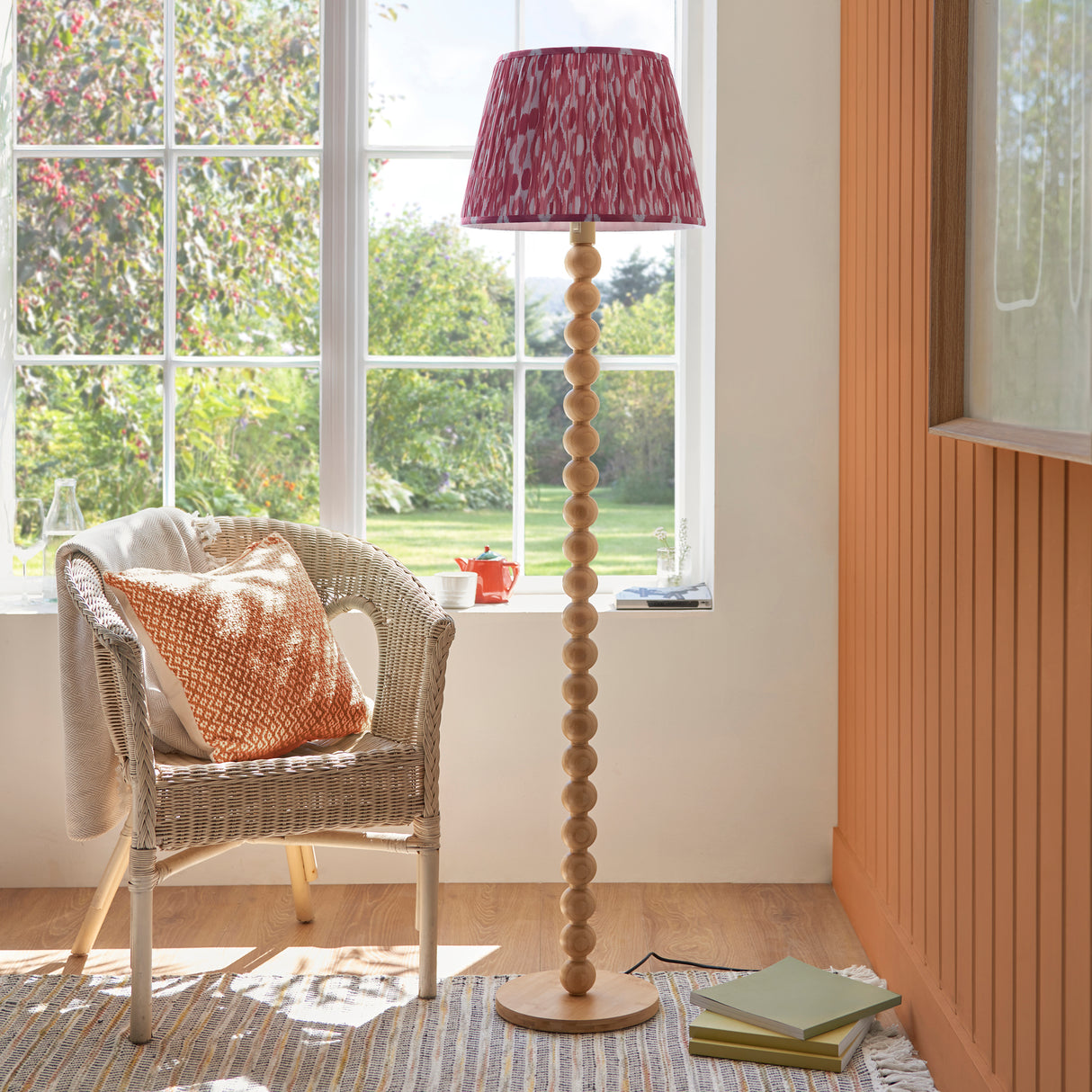 Cane & Ikat 40cm Coral pink shade - Comet Lighting