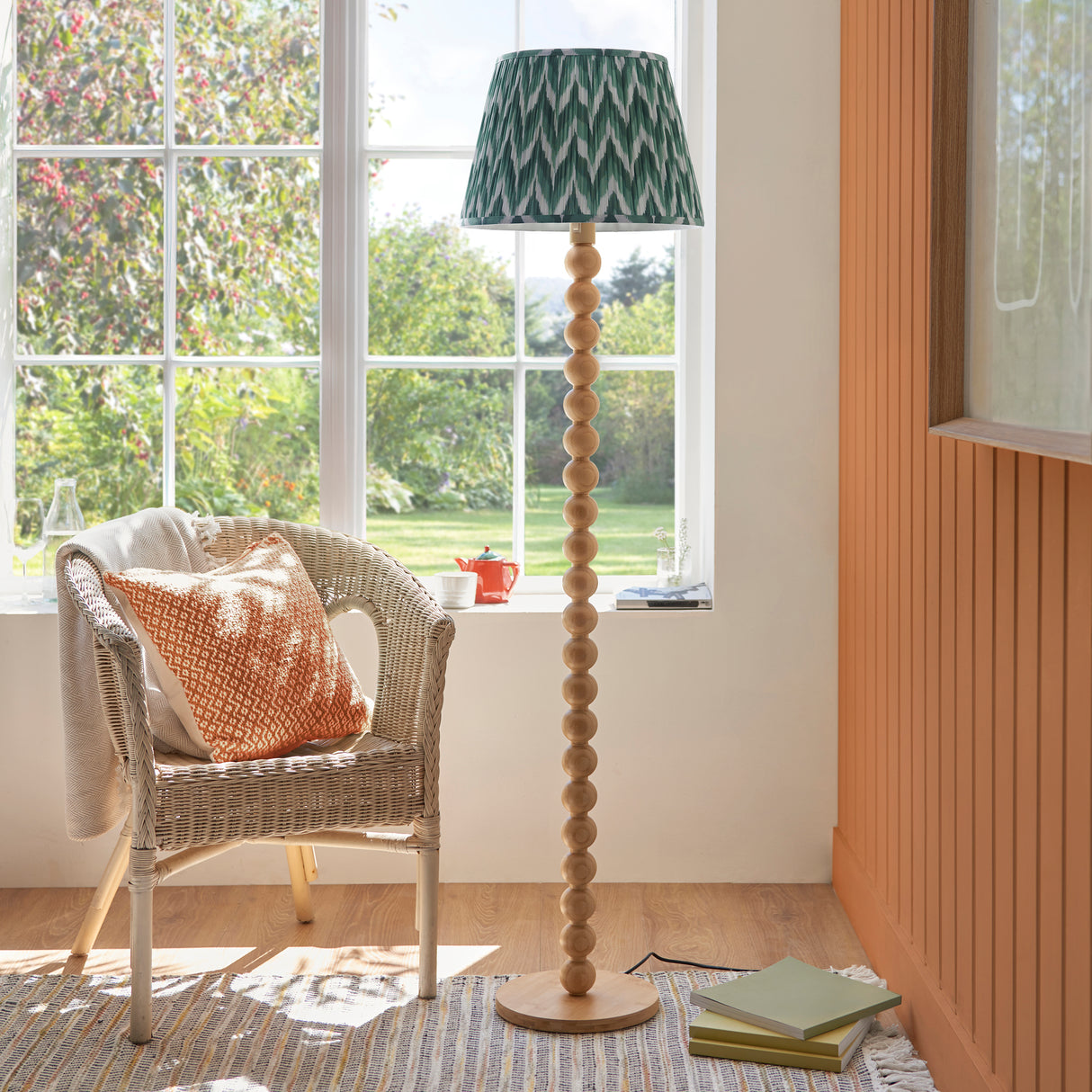 Cane & Zigzag 40cm Cotswold green shade - Comet Lighting