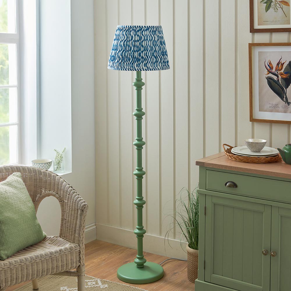 Wooden Carnaby & Ripple 40cm Marlin blue shade - Comet Lighting