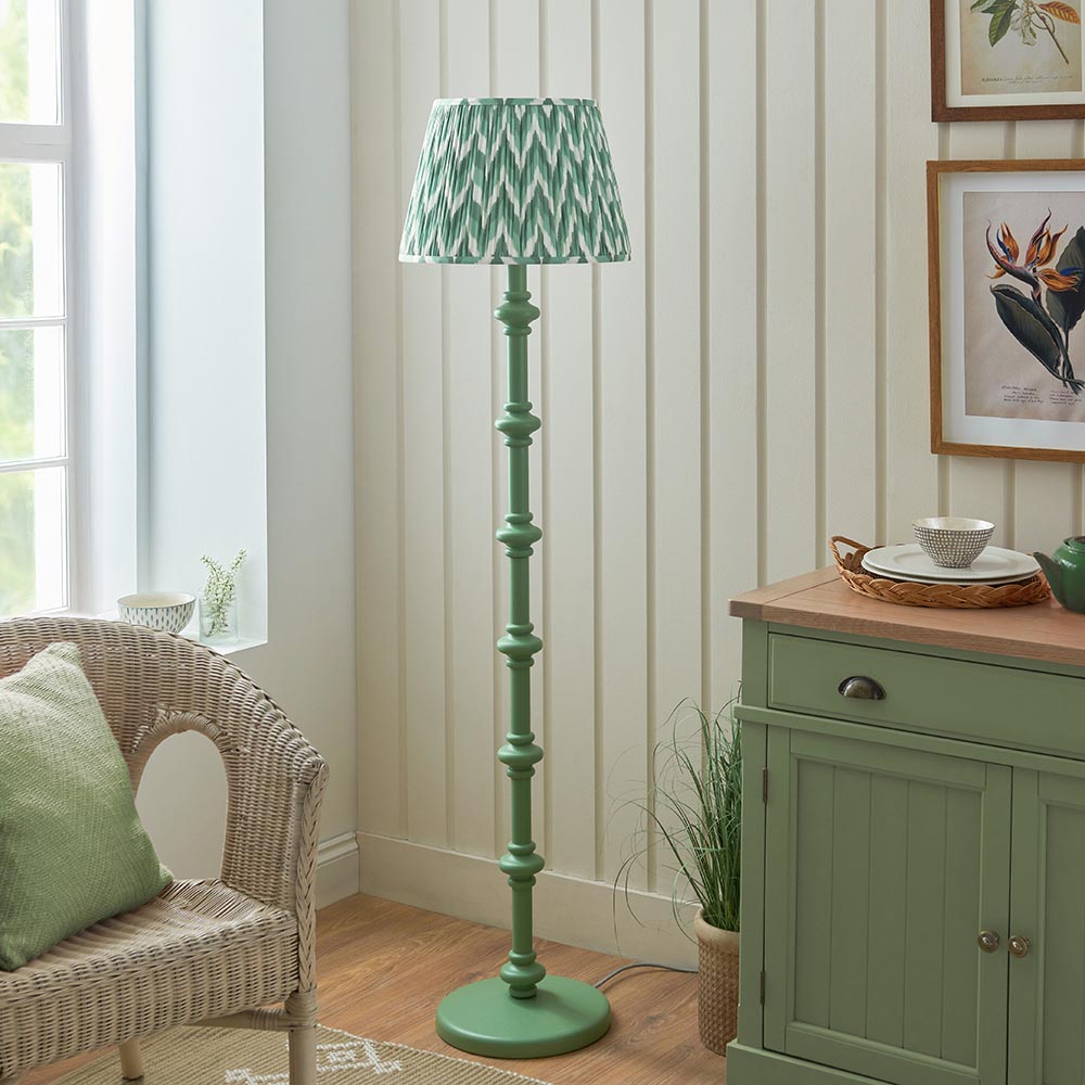 Wooden Carnaby & Zigzag 40cm Cotswold green shade - Comet Lighting