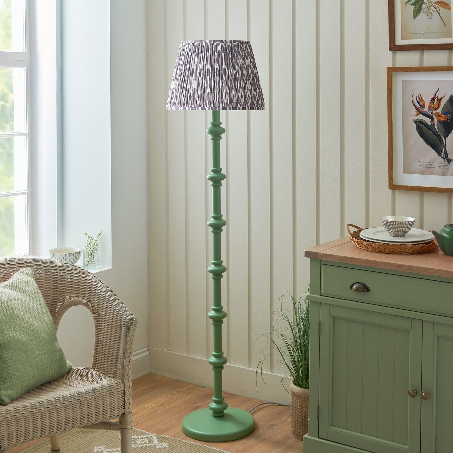 Wooden Carnaby & Ikat 40cm Pearl grey shade - Comet Lighting