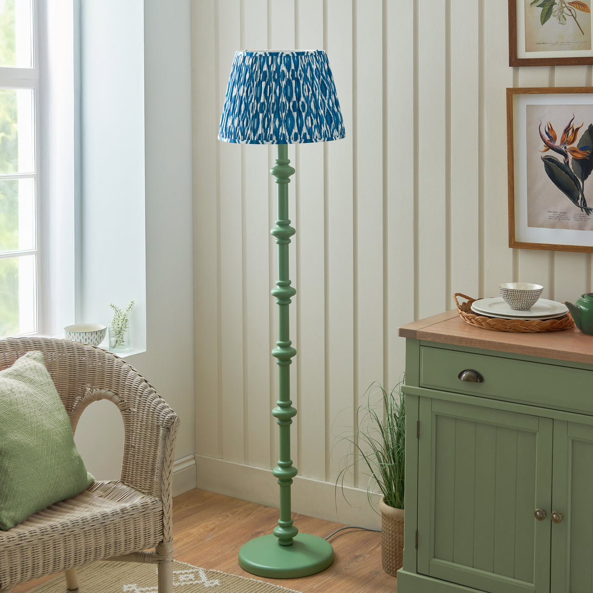 Wooden Carnaby & Ikat 40cm Marlin blue shade - Comet Lighting