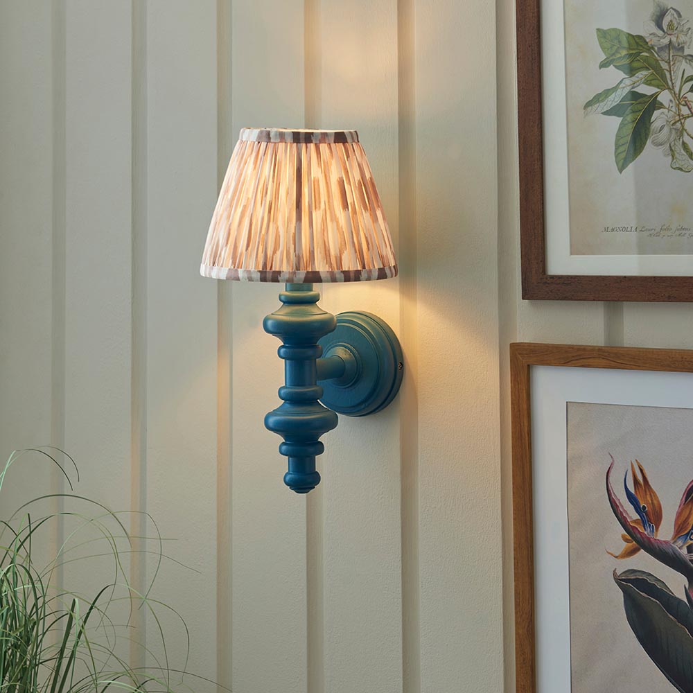 Carnaby & Ikat 20cm Wall Satin marlin blue paint & neutral print fabric