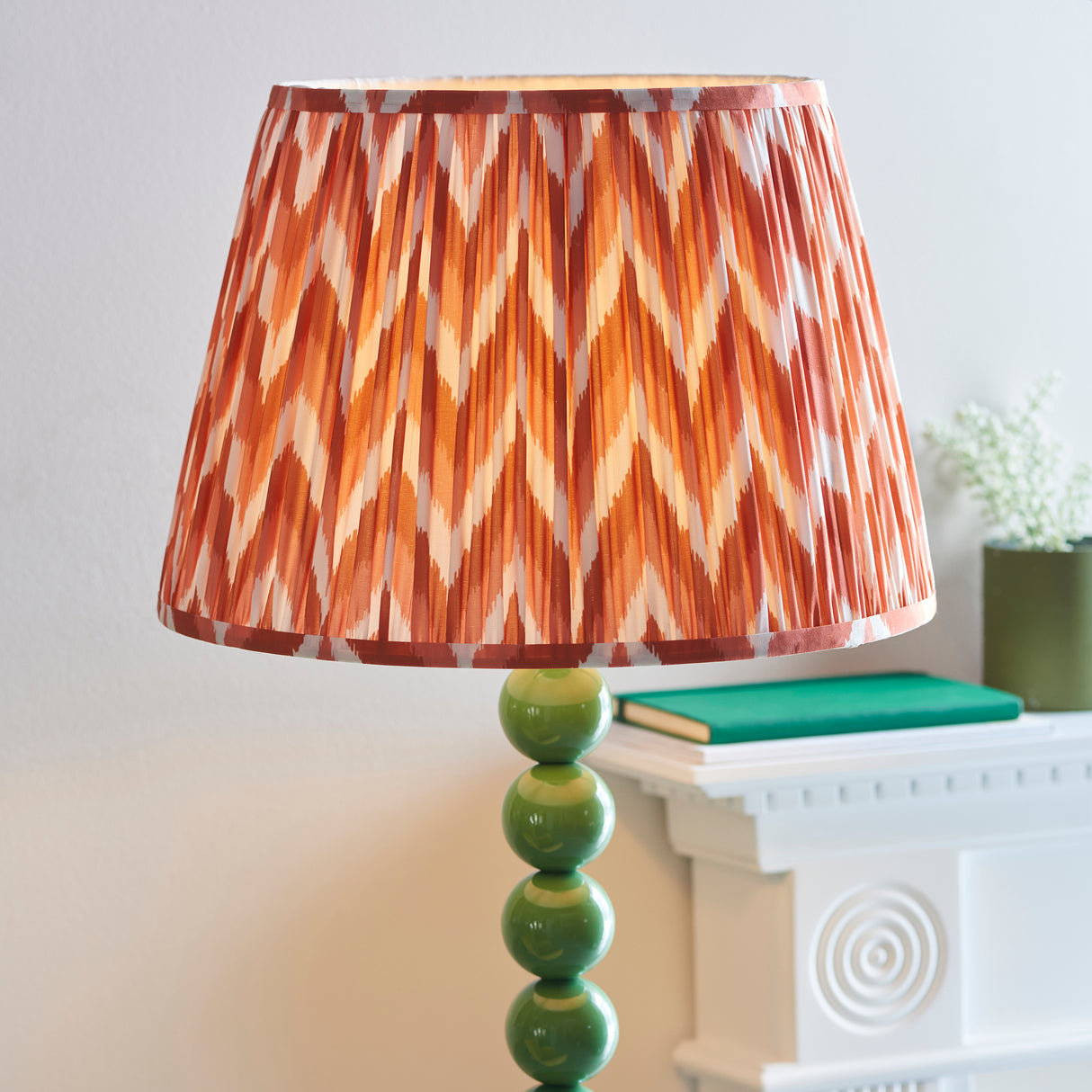 Gloss Green Higgledy & Zigzag 40cm Apricot orange shade - Comet Lighting